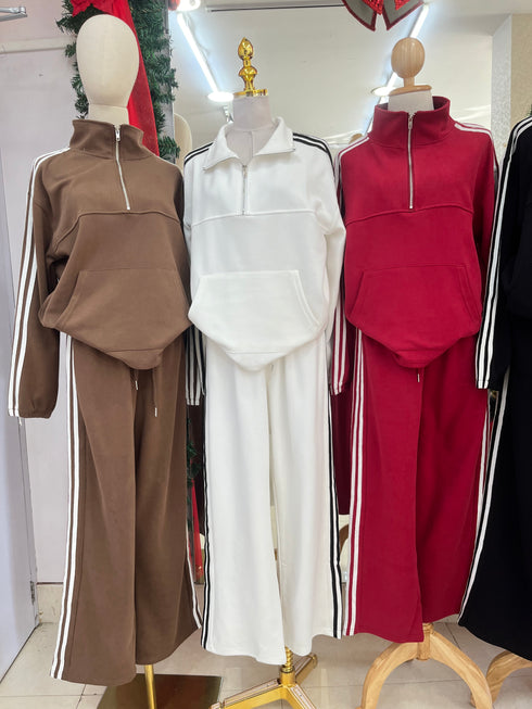 Winter Collar Down Zipper Pullover With Trouser sets